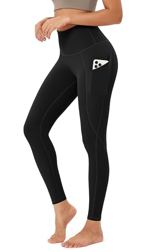 ODODOS Women's High Waisted Full Length Yoga Leggings with Pockets, 28" Inseam Tummy Control Non See Through Workout Athletic Running Yoga Pants, Black, Medium - Image 1