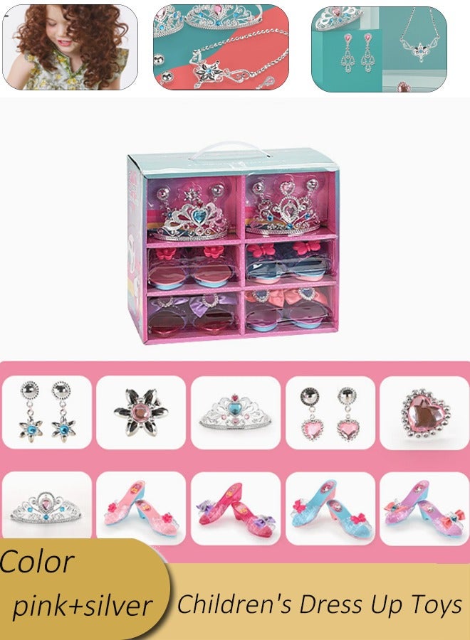 Children's dress up toys girls toys wearable princess shoes crystal high heels necklace crown mobile phone children's jewelry toys role play birthday party gifts suitable for 3-4-5-6-7-8 years old girls - Image 1
