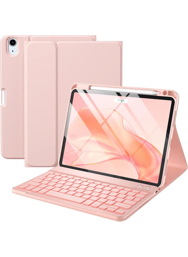 حافظة مع لوحة مفاتيح مضيئة قابلة للفصل لجهاز iPad Air مقاس 11 بوصة M3 وM2 موديلات 2025 و2024 وiPad Air الجيل الخامس والرابع مع حامل قلم باللون الوردي - Image 1