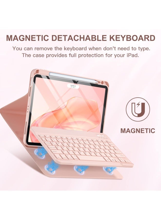 حافظة مع لوحة مفاتيح مضيئة قابلة للفصل لجهاز iPad Air مقاس 11 بوصة M3 وM2 موديلات 2025 و2024 وiPad Air الجيل الخامس والرابع مع حامل قلم باللون الوردي - Image 4