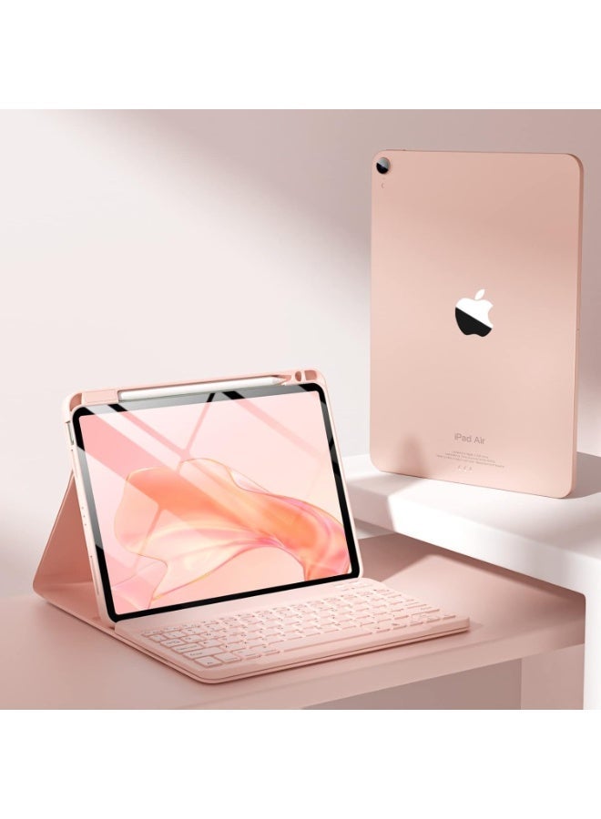 حافظة مع لوحة مفاتيح مضيئة قابلة للفصل لجهاز iPad Air مقاس 11 بوصة M3 وM2 موديلات 2025 و2024 وiPad Air الجيل الخامس والرابع مع حامل قلم باللون الوردي - Image 2