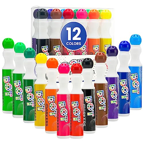 PLAYKIDIZ Darice Washable Dot Markers for Toddlers, 12 Colors (40ml 1.35oz) Paint Marker Dot Art Set, Water Based Non-Toxic Bingo Daubers for Kids - Image 1