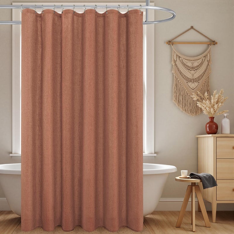 KOUFALL Boho Shower CurtainTerracotta Rust Colored Linen Fabric Cloth Waterproof Western Bohemian Fall Shower Curtain Set with Hooks for Bathroom Decor