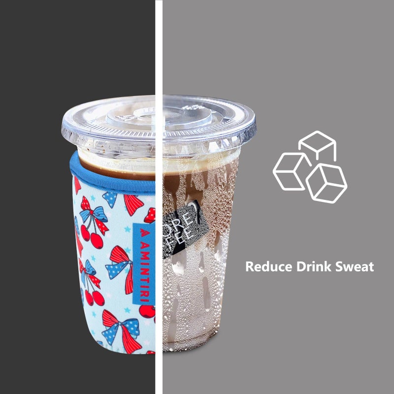 Amintiri 3 Pack Reusable Sleeve For Iced Coffee Cup  Coffee Neoprene Sleeve For Iced&Hot Drinks  Coffee Sleeve Compatible With Starbucks  Dunkin Coffee Cup. (Bow&Patriot) - Image 2