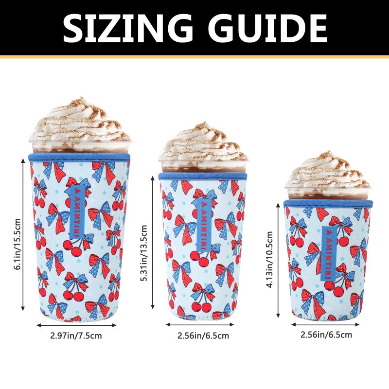 Amintiri 3 Pack Reusable Sleeve For Iced Coffee Cup  Coffee Neoprene Sleeve For Iced&Hot Drinks  Coffee Sleeve Compatible With Starbucks  Dunkin Coffee Cup. (Bow&Patriot) - Image 3