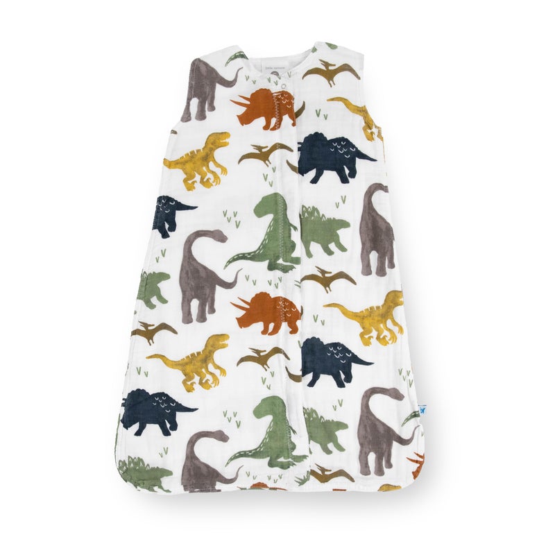 Little Unicorn 0-6 Month Premium Muslin Sleep Sack 1.1 TOG | Soft & Breathable Muslin Cotton for safer sleep | 2 way zipper (Dino Friends) - Image 1