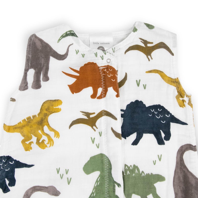 Little Unicorn 0-6 Month Premium Muslin Sleep Sack 1.1 TOG | Soft & Breathable Muslin Cotton for safer sleep | 2 way zipper (Dino Friends) - Image 3