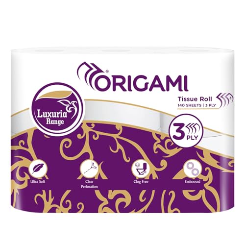 Origami Luxuria 3 Ply Toilet Tissue Paper Roll - Pack of 12 (140 Pulls Per Roll, 1680 Sheets) - Image 1
