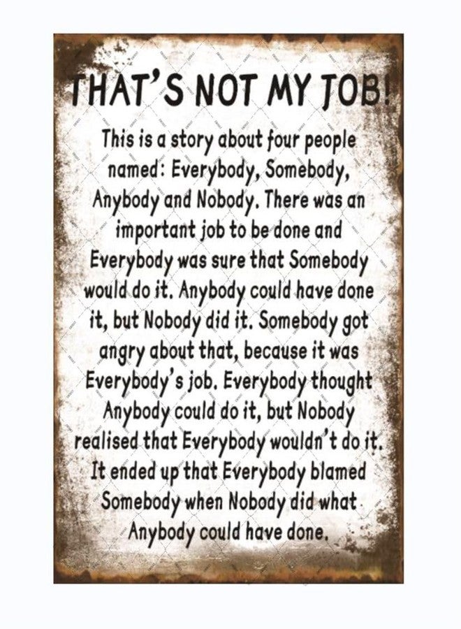 EMOHAT Funny Metal Tin Sign That's Not My Job Story Sign Fun Wall Art Vintage Plague Poster Retro Inspirational Decorations Home Decor Gifts for Home Office Living Room 12x8 Inches - Image 1