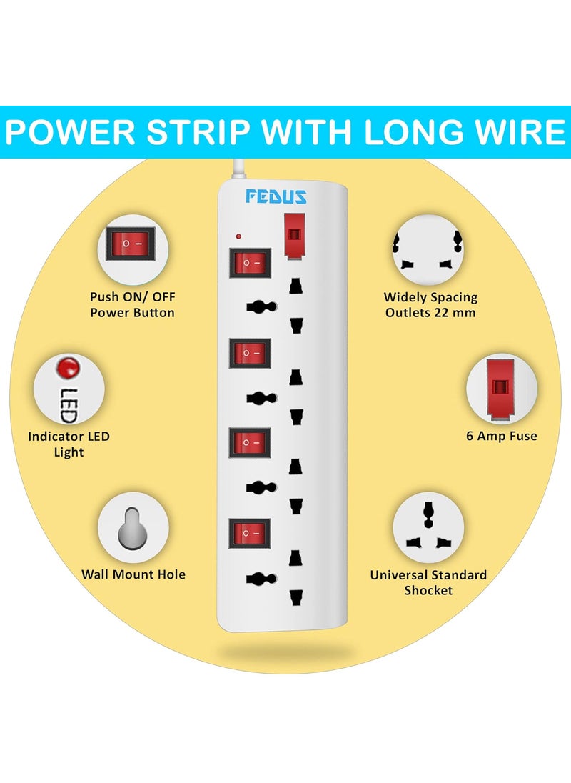 FEDUS FEDUS 4 Meter 13 Feet Long Switch Board Extension Pack 1 Extension Boards with SwitchExtension Board with Long Wire Extension Board for Computer Surge Protectors Spike Buster Switch Board  - Image 4
