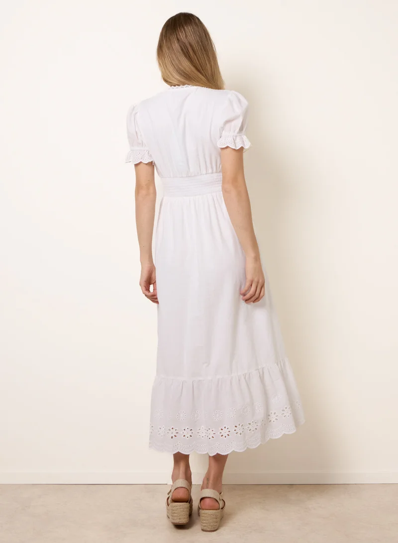 بلو فانيلا Embroidery Detail V-Neck Maxi Dress
