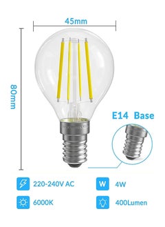 Y&D LED E14 Bulb, Small Edison Screw Golf Ball P45 4W Dimmable G45 SES Filament Cool White 6000K, Vintage Mini Globe Round Light Bulb 40W Incandescent Equivalent (4 Pack)  - Image 4