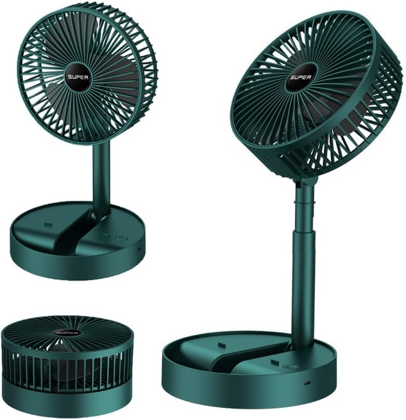 CENAVA Portable Rechargeable Desk Fan, Folding Fan Pedestal Fan 3 Speeds Height Adjustable Table Fan, 2000mAh Rechargeable USB Charging for Home Office Travel Camping RV Desk Bedroom Outdoor (Green) - Image 1