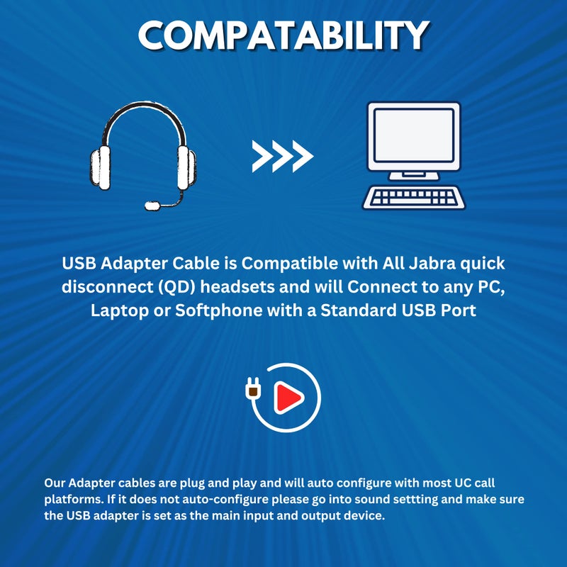 TruVoice USB Adapter Compatible with Any Jabra Quick Disconnect (QD) Wired Headset and Includes Volume Control and Mute Functionality (Connects Headset to PC, Laptop and Softphones) - Image 3