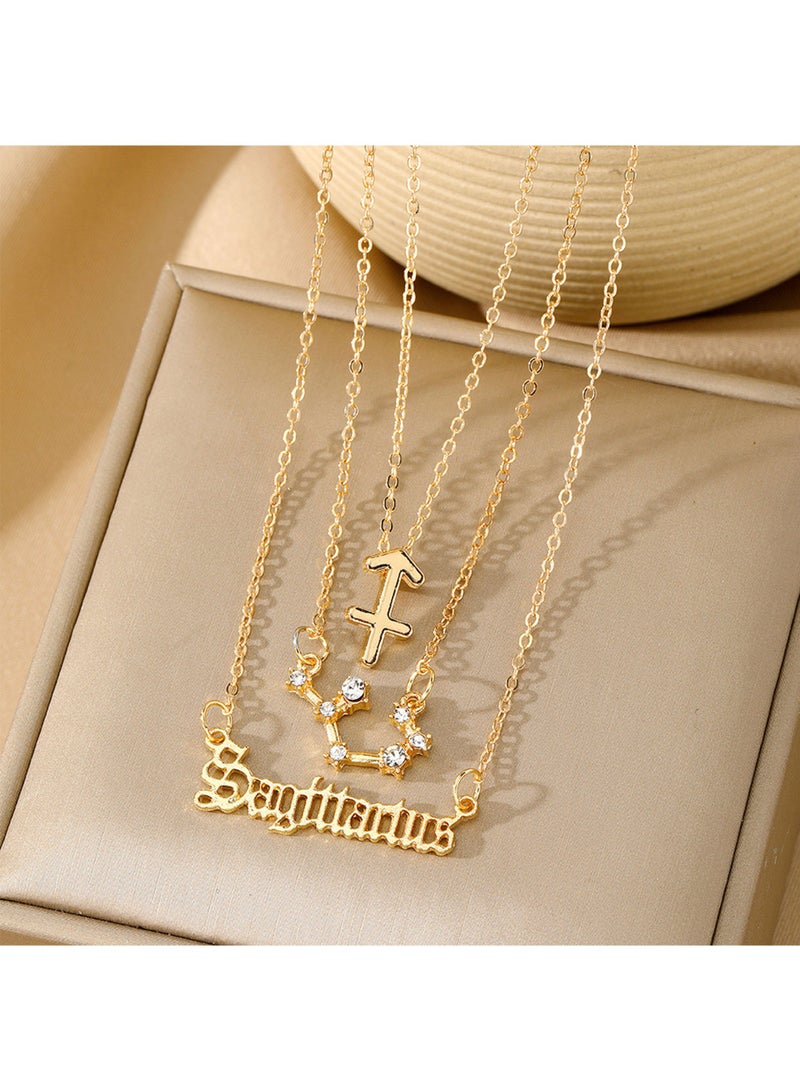 3Pcs Sagittarius Symbol Necklace, Retro Gold Plated 12 Constellation Pendant, zodiac sign - Image 2