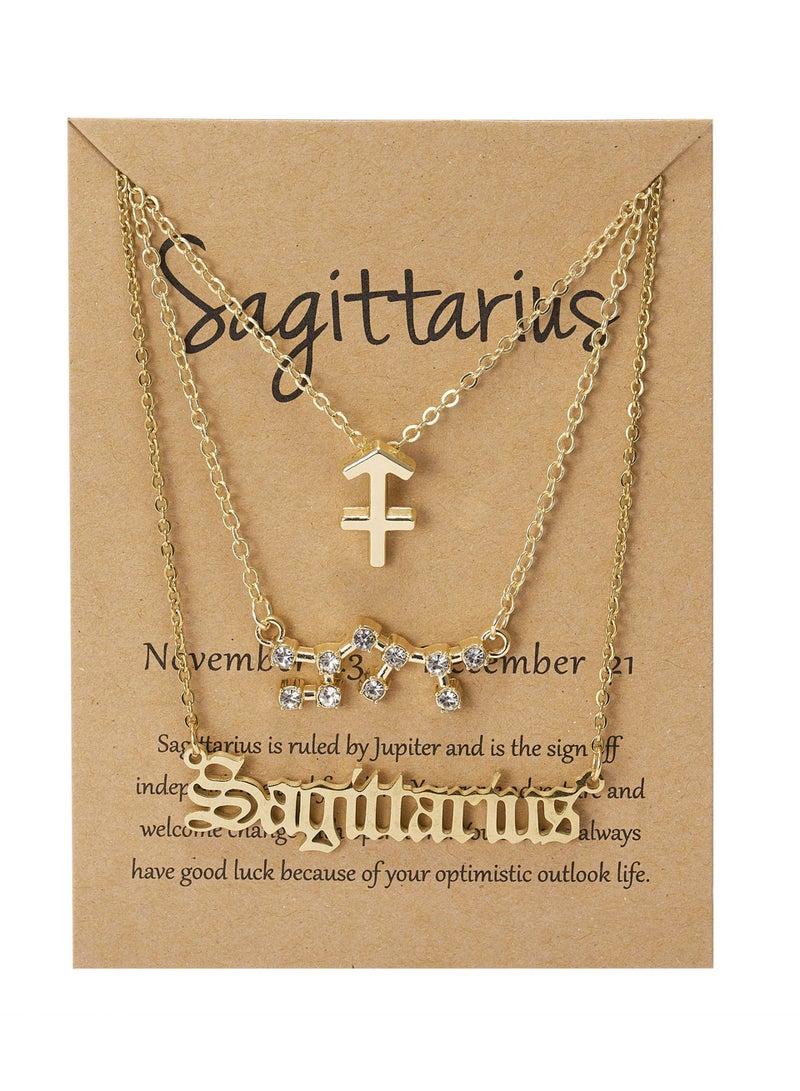 3Pcs Sagittarius Symbol Necklace, Retro Gold Plated 12 Constellation Pendant, zodiac sign - Image 1