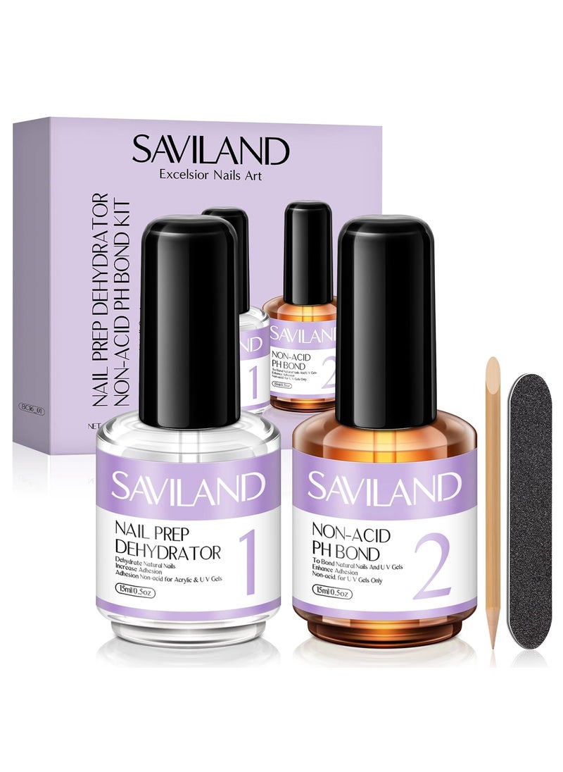 Saviland - SAVILAND Nail Dehydrator and Primer: Acid-Free Natural Nail Dehydrator and Nail Primer & Protein Bonding Acrylic Nail Kit Gel Nail Polish Superior Bonding Acrylic Nail Supplies Profession Salons - Image 1