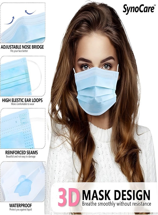 SYNOCARE 3 Ply Breathable Surgical Masks for Adults, Melt-Blown Fabric Face Cover with Nose Clip, Disposable Face Mask for Men & Women, Dust & Pollution Protection, Blue (Pack of 50) - Image 2