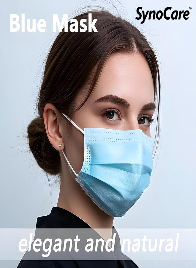 SYNOCARE 3 Ply Breathable Surgical Masks for Adults, Melt-Blown Fabric Face Cover with Nose Clip, Disposable Face Mask for Men & Women, Dust & Pollution Protection, Blue (Pack of 50) - Image 4