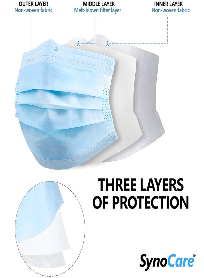 SYNOCARE 3 Ply Breathable Surgical Masks for Adults, Melt-Blown Fabric Face Cover with Nose Clip, Disposable Face Mask for Men & Women, Dust & Pollution Protection, Blue (Pack of 50) - Image 3