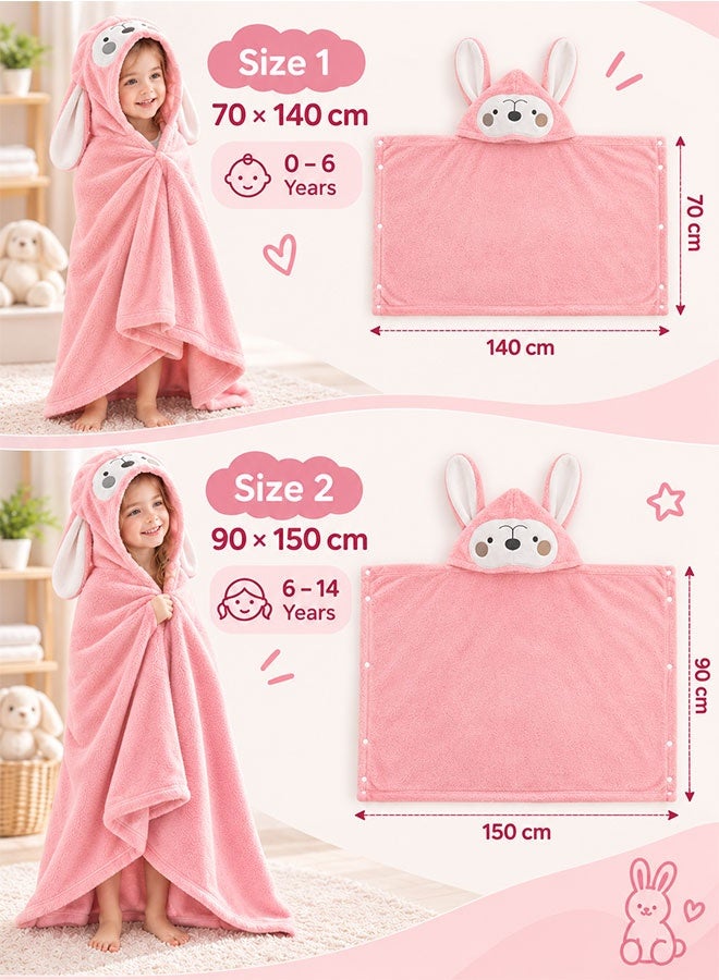 Super ZYouth Kids Hooded Bath Towel, Soft & Absorbent Bunny Hooded Towel with Snap Buttons, Fluffy Quick-Dry Bath Wrap for Babies & Children - Image 2
