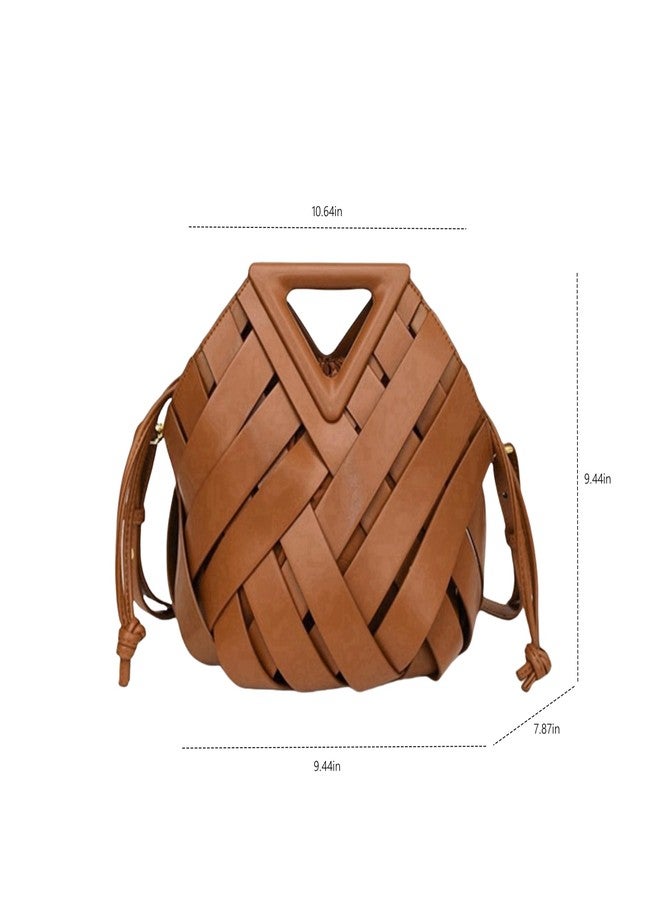 Gimue Vegan Leather Clutch Purses for Women, Woven Bucket Crossbody Shoulder Bag, Cute Top Handle Adjustable Handbags Satchels - Image 4