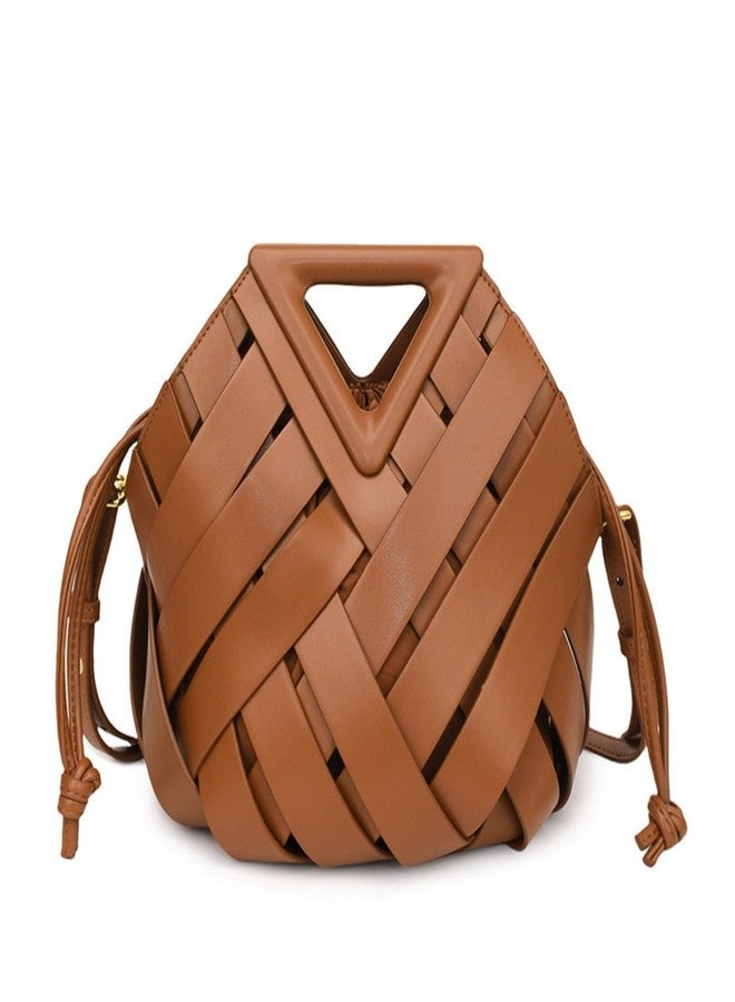 Gimue Vegan Leather Clutch Purses for Women, Woven Bucket Crossbody Shoulder Bag, Cute Top Handle Adjustable Handbags Satchels - Image 1