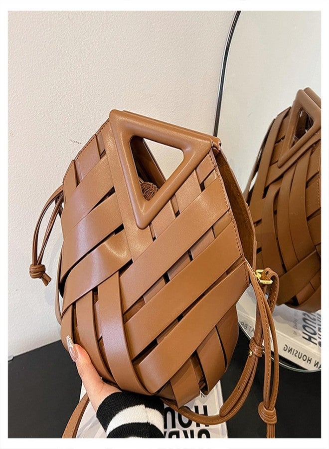 Gimue Vegan Leather Clutch Purses for Women, Woven Bucket Crossbody Shoulder Bag, Cute Top Handle Adjustable Handbags Satchels - Image 5