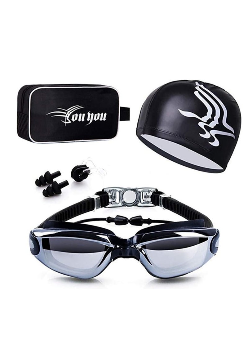 Swim Goggles and Cap Set 4 in 1, UV 400 Protection Lenses Clear Anti-Fog Swimming Goggles Waterproof No Leaking with Nose Clip + Ear Plugs for Adult Men Women - pzsku/Z8AA257C7F19D186F4DEDZ/45/_/1721982590/5c6d0020-29eb-4295-a628-800a26e6c3e1