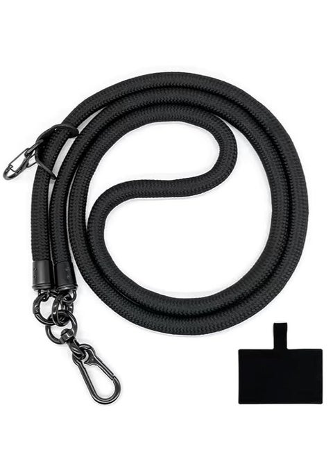 Showday Cell Phone Lanyard, Soft Nylon Crossbody Thick Rope Universal Adjustable Detachable Phone Lanyard, Phone Strap, with Phone Lanyard Patch (Black-1pcs)