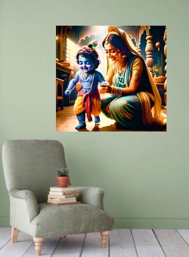 Techgifti ملصق حائط Techgifti Baby Blue Krishna And yashoda Maa Chalna لغرفة الصلاة، المكتب، غرفة الأطفال (المقاس - 46 سم × 46 سم) - Image 3