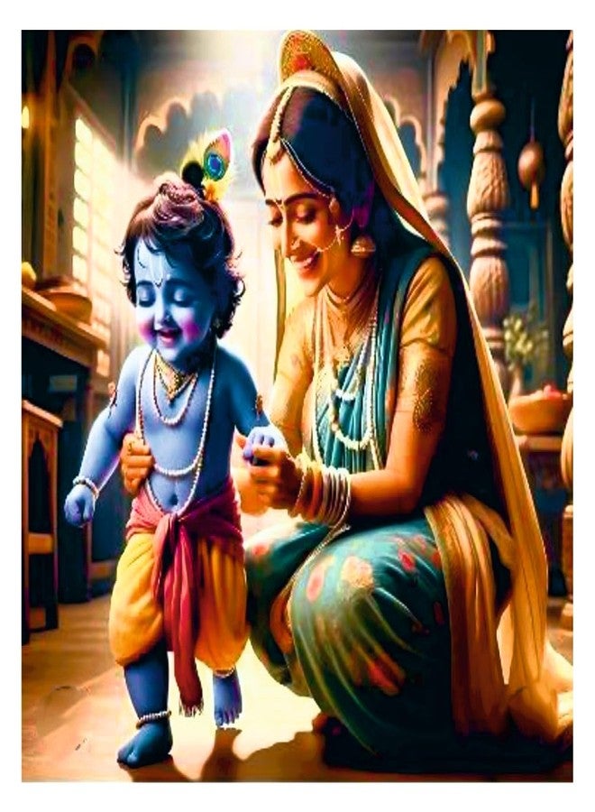 Techgifti ملصق حائط Techgifti Baby Blue Krishna And yashoda Maa Chalna لغرفة الصلاة، المكتب، غرفة الأطفال (المقاس - 46 سم × 46 سم) - Image 1