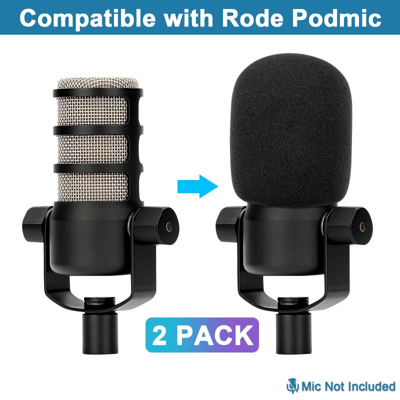 ChromLives Windscreen for Rode Podmic, 2Pack Microphone Pop Filter Foam Cover Compatible with Rode Podmic, Procaster, Podcaster, NT1, NT-USB, Mic Cover Replacement for Noise Reduction By ChromLives, Black - Image 2