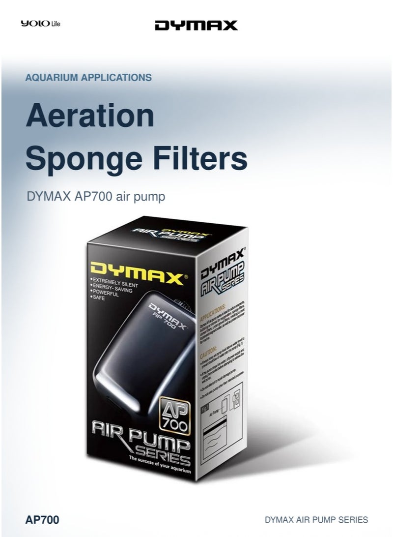 Dymax AP 700 Air Pump, Silent Aquarium Aerator, Advanced Air Compressor, High Efficiency Oxygen Pump for Fish Tank, Aquatic Life, Maintenance - Image 2