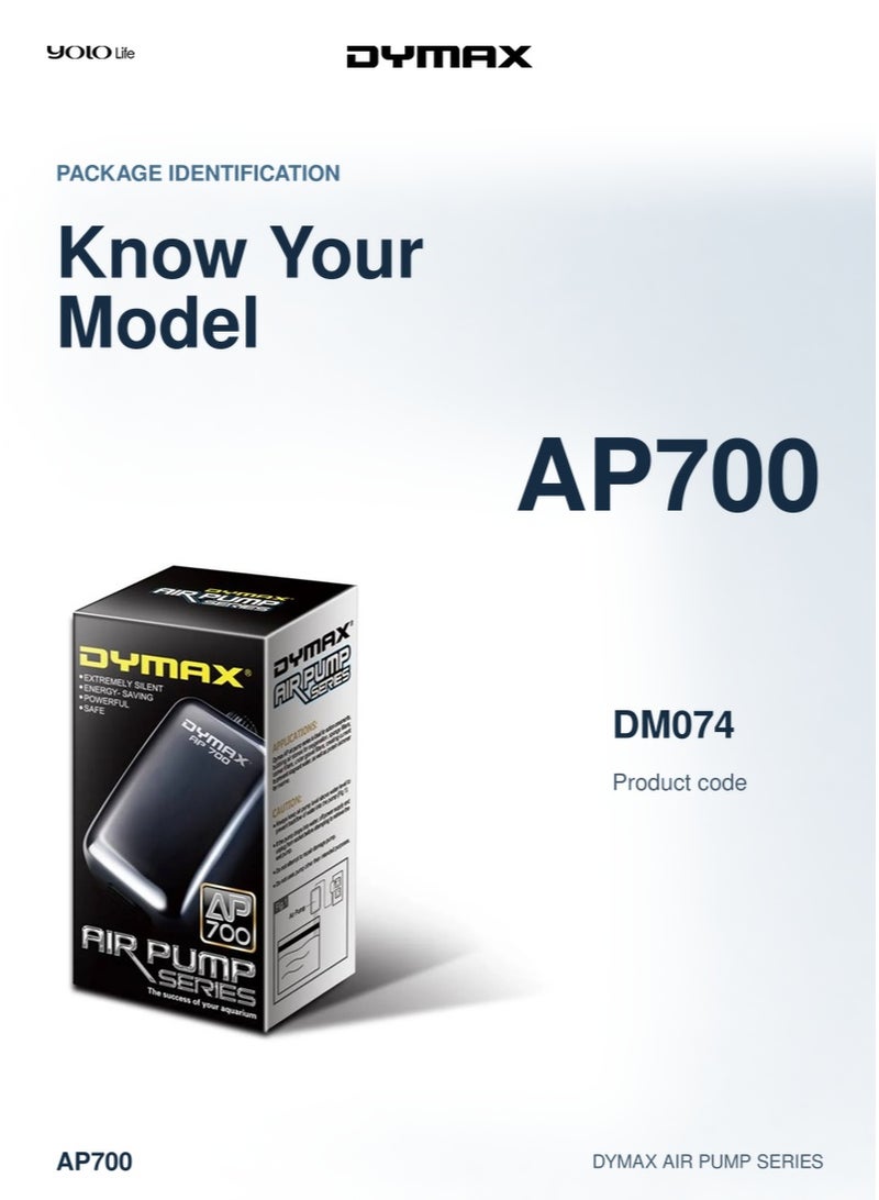 Dymax AP 700 Air Pump, Silent Aquarium Aerator, Advanced Air Compressor, High Efficiency Oxygen Pump for Fish Tank, Aquatic Life, Maintenance - Image 4
