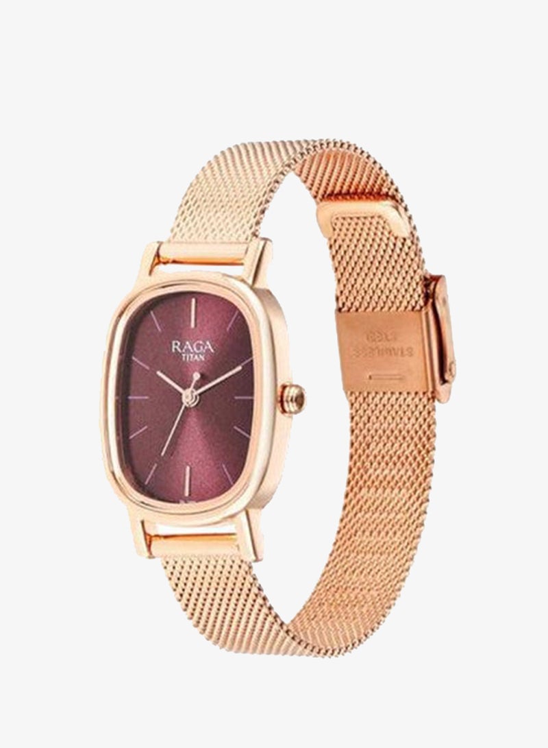 Titan Raga Viva Quartz Analog Burgundy Dial Rose Gold Stainless Steel Strap Watch for Women - NT2665WM01 - Image 3