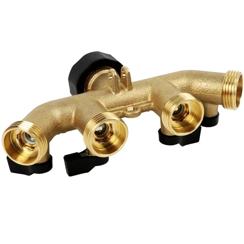 Lifynste 4 Way Brass Hose Splitter, 3/4" Brass Hose Faucet Manifold, Garden Hose Adapter Connector - Image 4