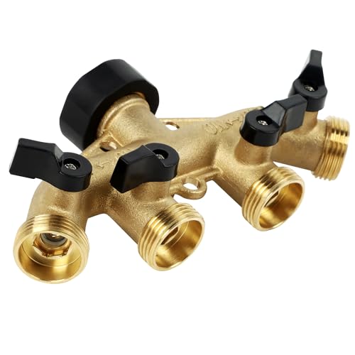 Lifynste 4 Way Brass Hose Splitter, 3/4" Brass Hose Faucet Manifold, Garden Hose Adapter Connector - Image 3