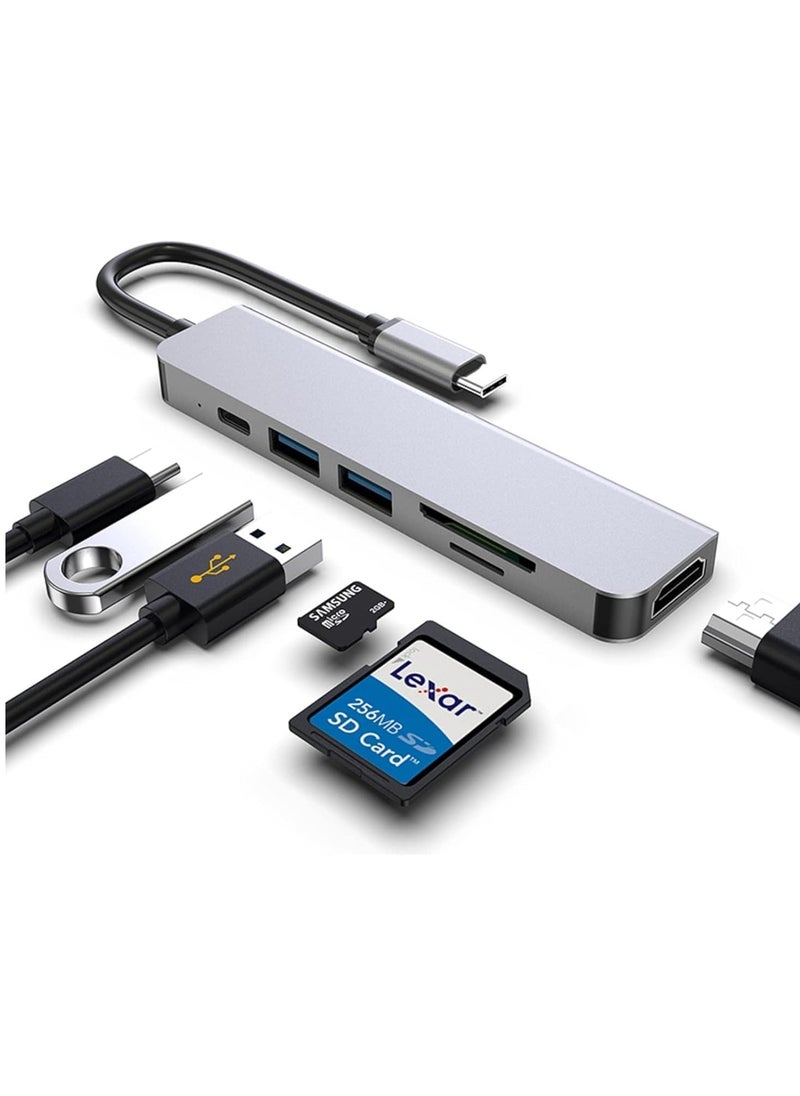 JAJEEK USB C Hub, 6-in-1 USB C Adapter, Multiport Docking Station with USB 3.0, USB 2.0, SD/TF Card Readers, and USB-C Ports for MacBook Pro, Laptops, and Smartphones  - Image 2