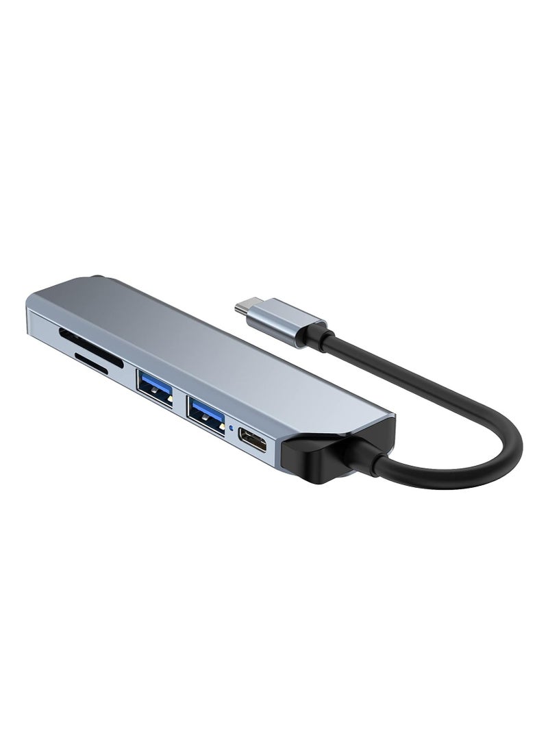 JAJEEK USB C Hub, 6-in-1 USB C Adapter, Multiport Docking Station with USB 3.0, USB 2.0, SD/TF Card Readers, and USB-C Ports for MacBook Pro, Laptops, and Smartphones  - Image 3