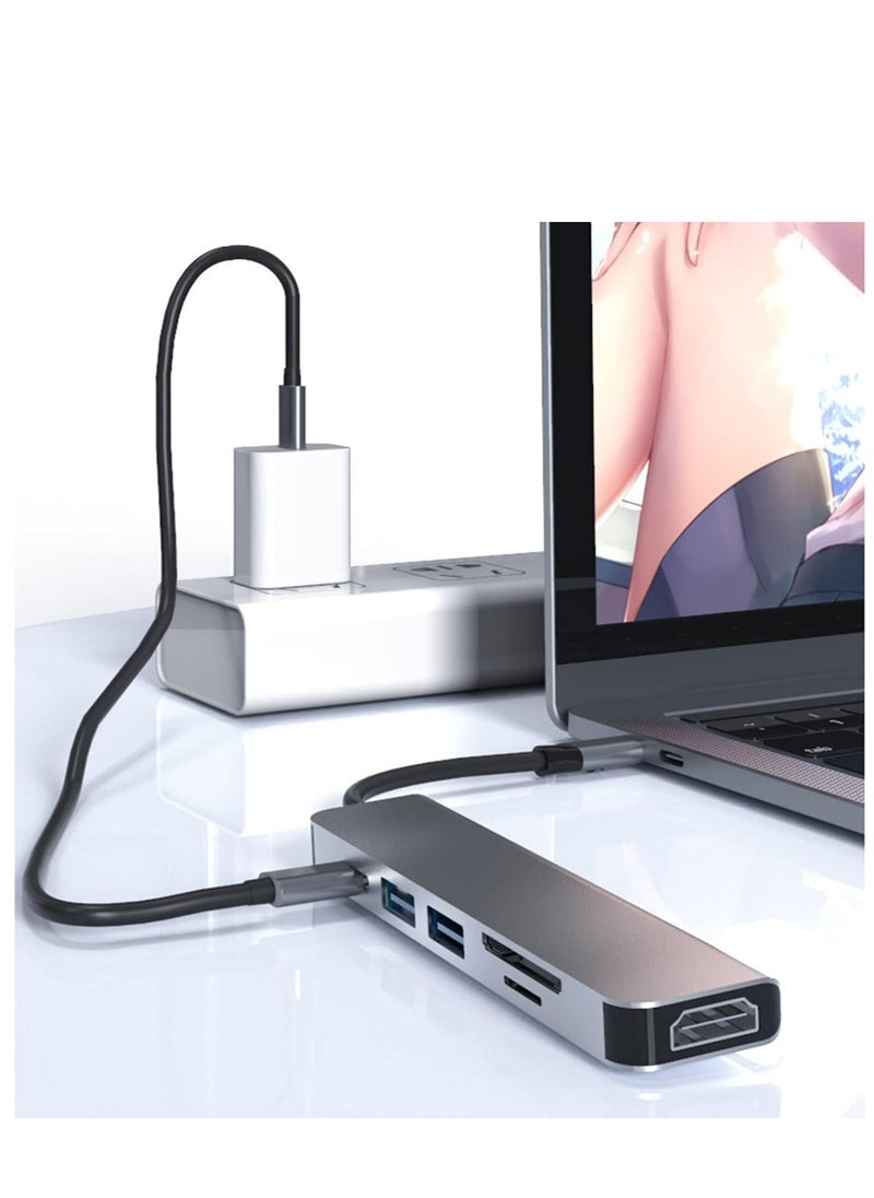 JAJEEK USB C Hub, 6-in-1 USB C Adapter, Multiport Docking Station with USB 3.0, USB 2.0, SD/TF Card Readers, and USB-C Ports for MacBook Pro, Laptops, and Smartphones  - Image 4