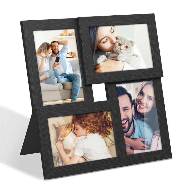 SONGMICS SONGMICS 4x6 Collage Picture Frames Family Photo Collage Frame Set of 4 for Wall Decor Glass Front Wall Hanging or Tabletop Ink Black
