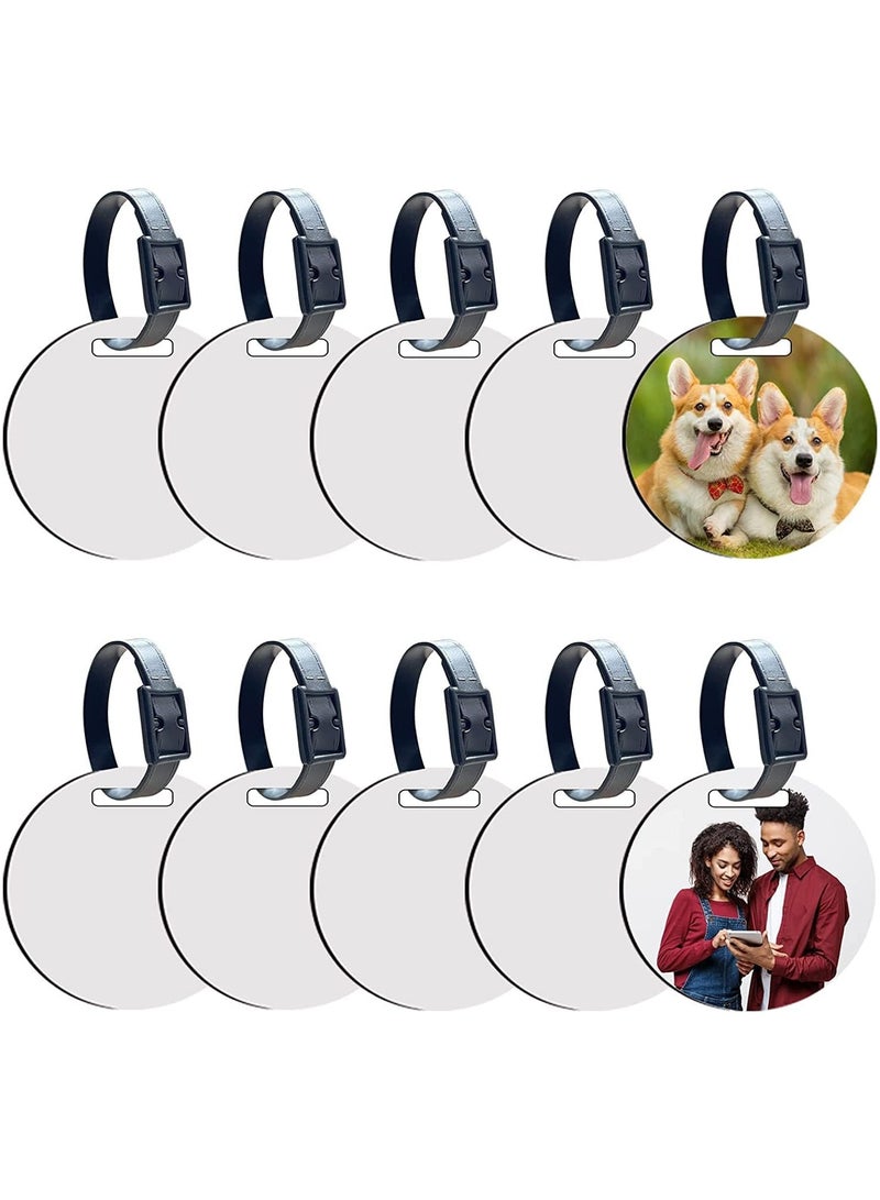 Excefore Sublimation Luggage Tags, 10Pcs Blanks with Strap, 4" White Blank Backpack Travel Bag Baggage Tags Double Sided MDF Round Name ID Card Label Tag Perfect to Quickly Spot Luggage Suitcase  - Image 1