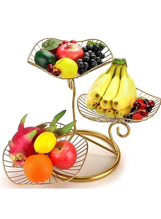EETU 3-Tier Fruit Basket,Metal Wire Fruit Holder,Decorative Iron Fruit Bowl,Storage Trays Table Countertop Holder For Vegetables Bread Snack,Modern Fruit Bowls For Kitchen Home Use,Golden - Image 1