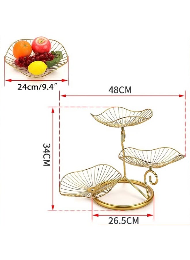 EETU 3-Tier Fruit Basket,Metal Wire Fruit Holder,Decorative Iron Fruit Bowl,Storage Trays Table Countertop Holder For Vegetables Bread Snack,Modern Fruit Bowls For Kitchen Home Use,Golden - Image 2