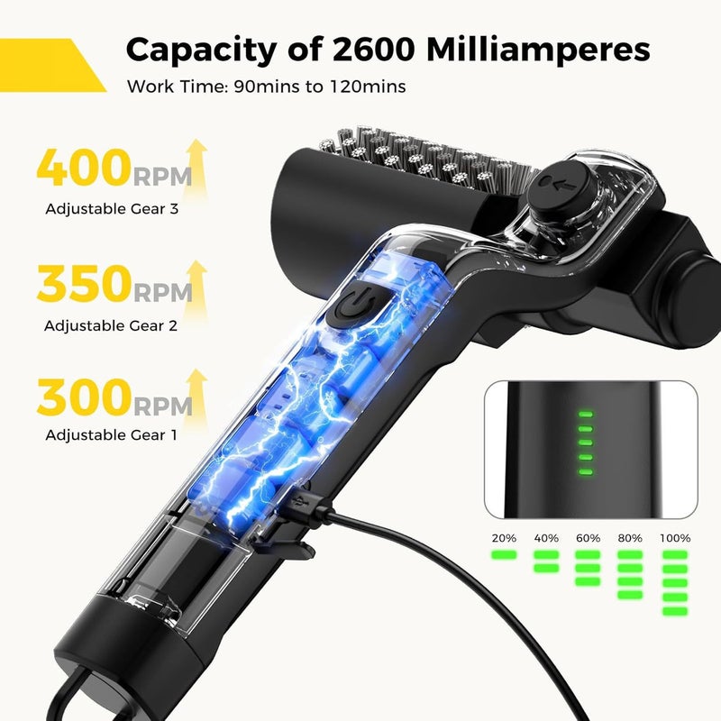 Rechargeable Electric Grill Cleaning Brush, Rotating BBQ Grate Cleaner with 3 Speed Adjustable, 90 Mins Long Runtime, Anti-Shed Bristles for Deep Efficient Cleaning,Black - Image 3