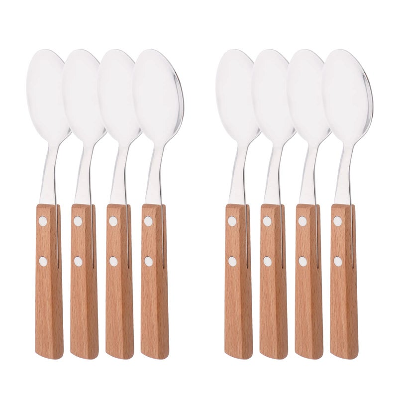 Uniturcky Natural Wood Dinner Spoons Set 79 Stainless Steel Table Spoons with Wooden Handle Rivet Handle Design Set of 8