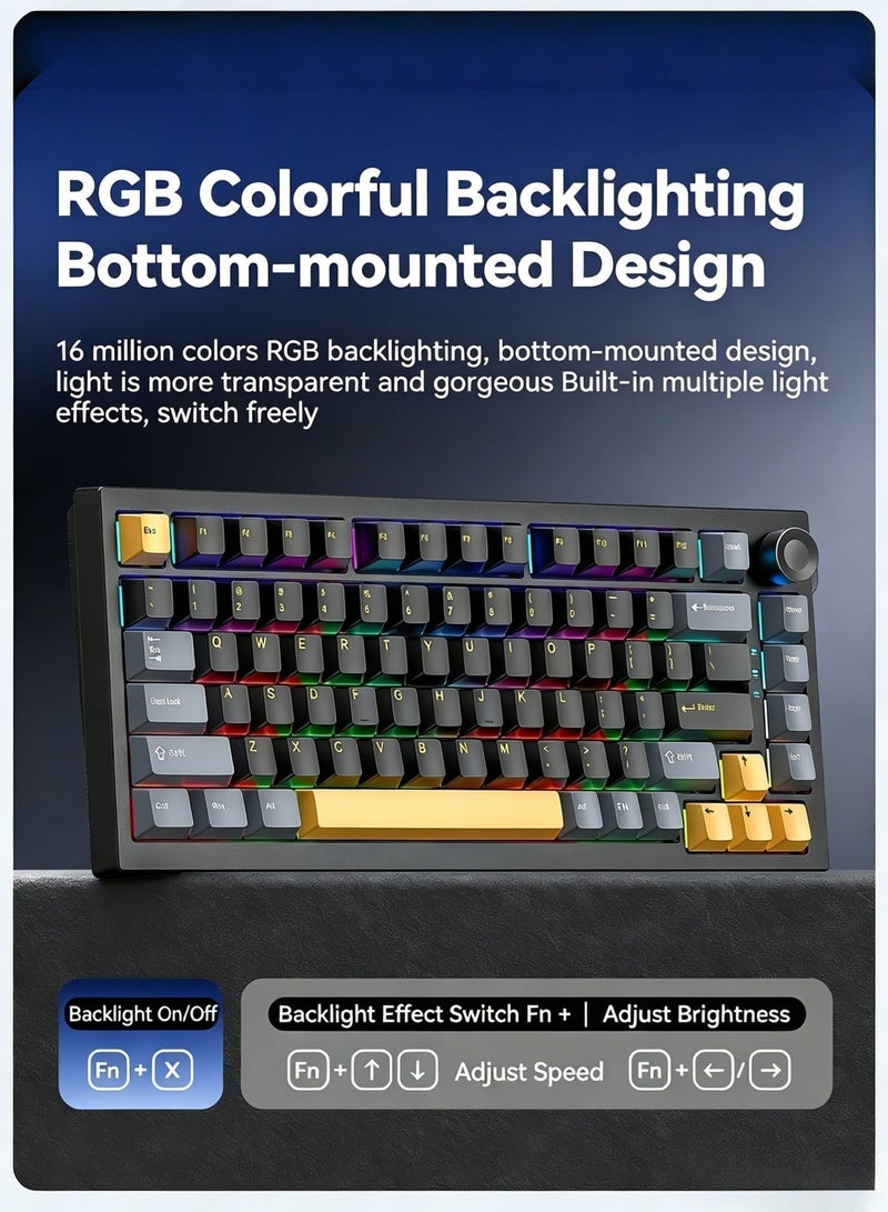 K75 Pro Mechanical Gaming Keyboard Tri Mode Wireless Hot Swappable Gasket Structure RGB Backlit Keyboard PBT Keycaps Multimedia Knob 4000Mah Rechargeable Battery Custom Gaming Keyboard For Professional Gamers Daily Use - Image 4