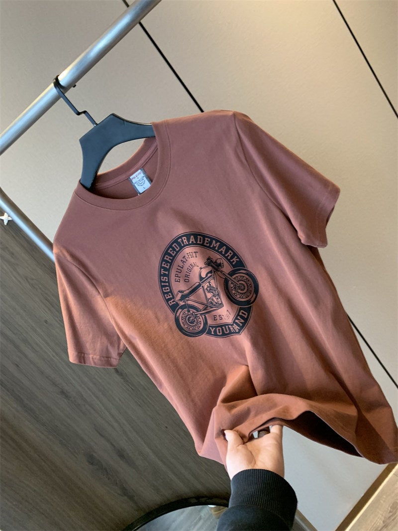Hong Kong Cargo Company List! Washed And Sanding Cotton Summer Men'S All-Match Printed Short-Sleeved T-Shirt Base Shirt Trendy Brand Z - Image 1