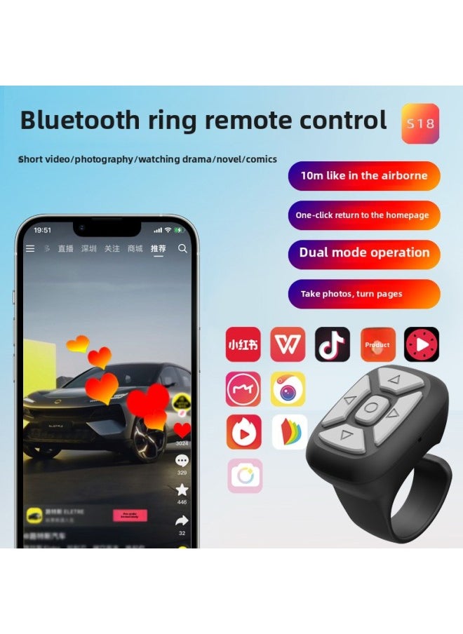 Generic S18 Tremolo Remote Control Charging Multi-function Ring Remote Control Tremolo Brush Video Like Remote Control Page Turning Photo-Color:S18 Ring Remote Control-blue (pe Bag Packaging)  - Image 2